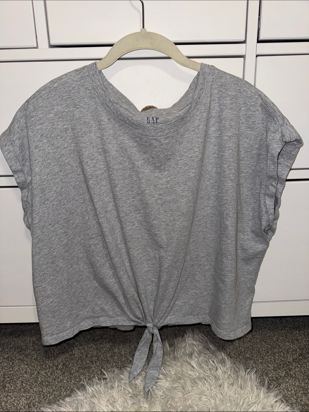 GAP Light Heather Gray Front Tie Crop Top - Size L Tall
